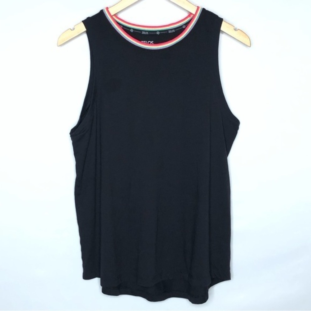 Zelos Black High Low Tank Top Neon Rainbow Collar Size Large